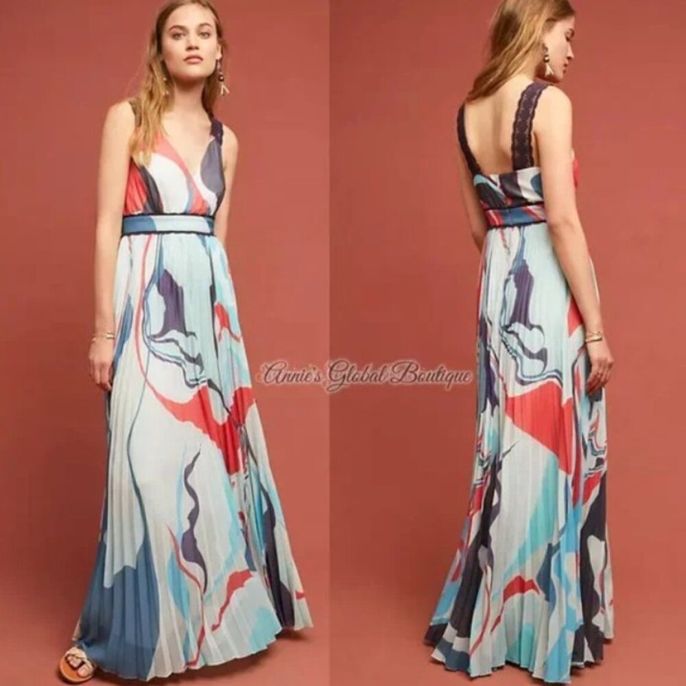 NWT Anthroopologie Geisha Designs Atelier Pleated Maxi Dress 10 HTF - Picture 2 of 7